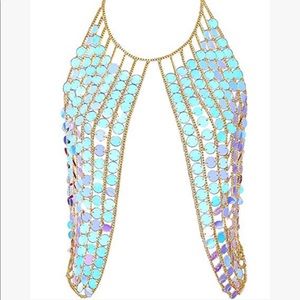 Iridescent rainbow circle chain rave top